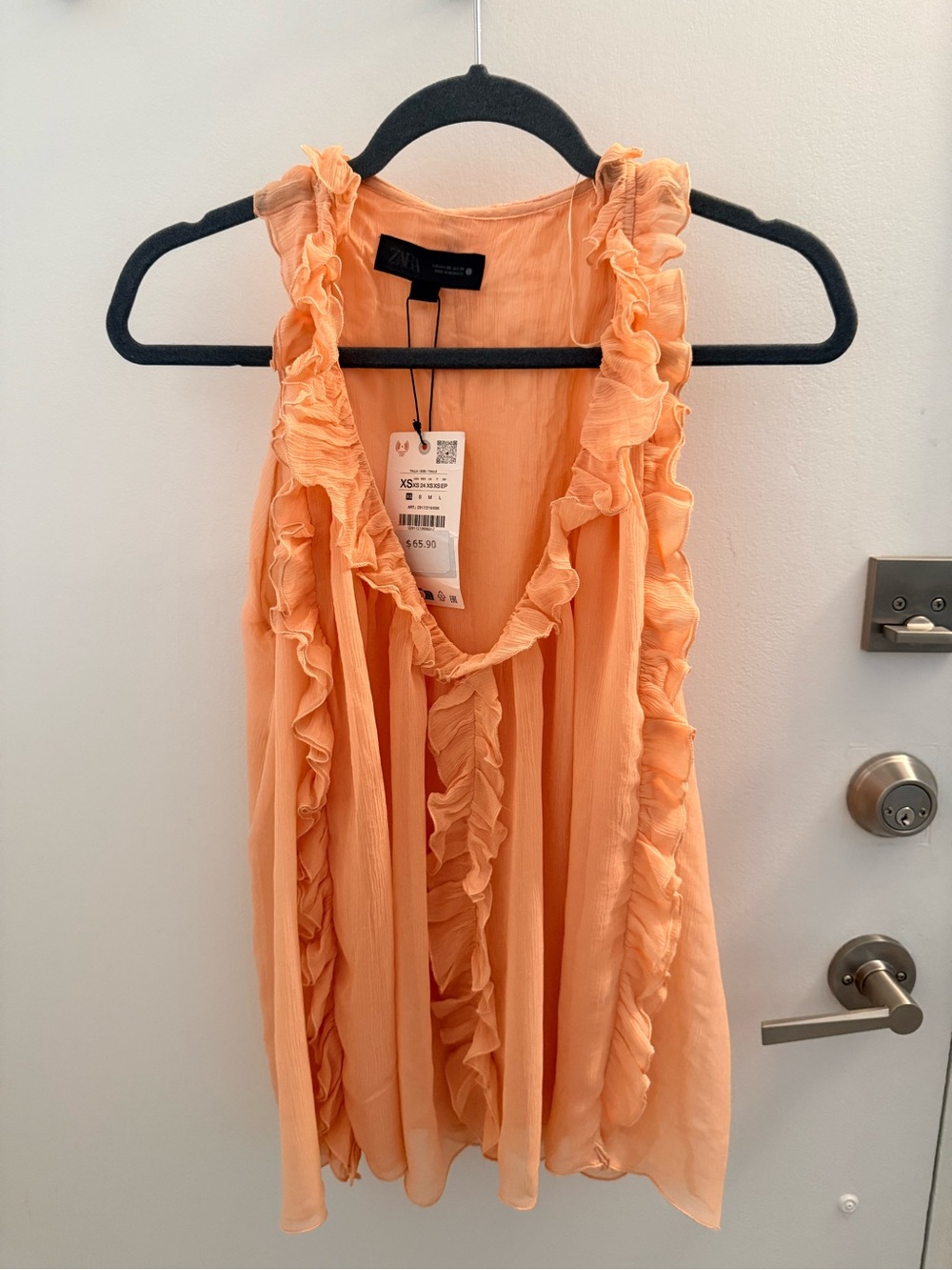 Zara Peach Ruffled V-Neck Camisole